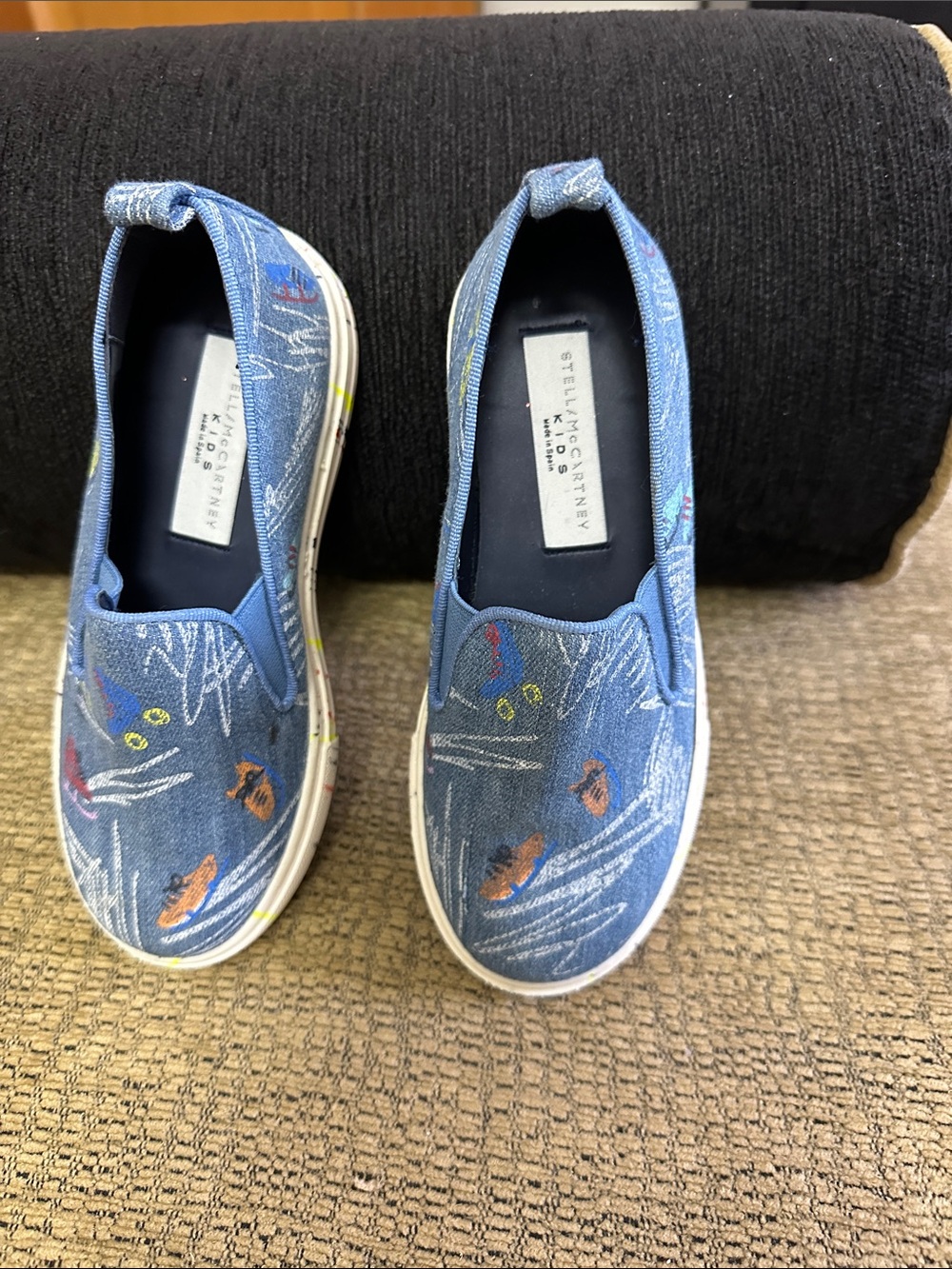 Stella McCartney Kids Denim Blue Slip-On Sneakers with Embroidered Fish